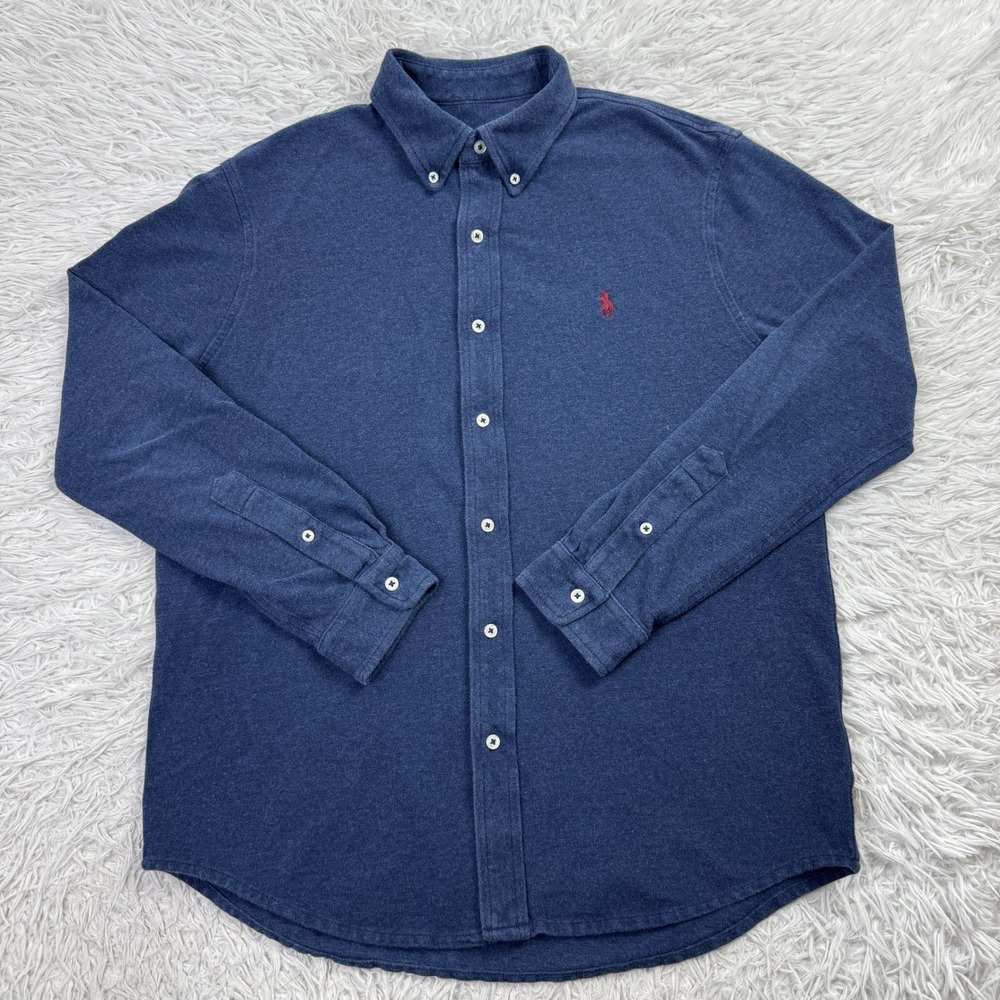 Polo Ralph Lauren Shirt Mens Large Blue Featherweight Mesh Button Up Pony Preppy